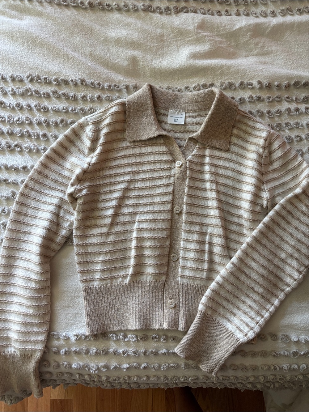 abercrombie kids Cream & Tan Striped Collared Cardigan